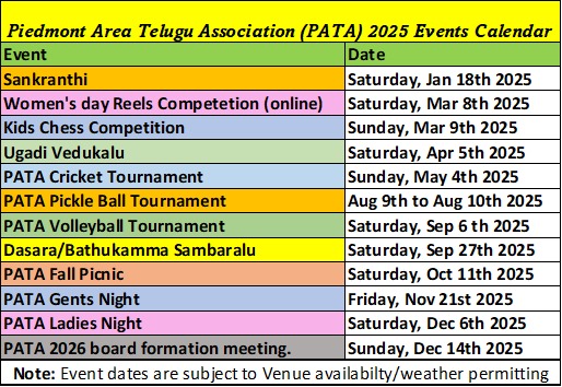 PATA Event Calender for 2025